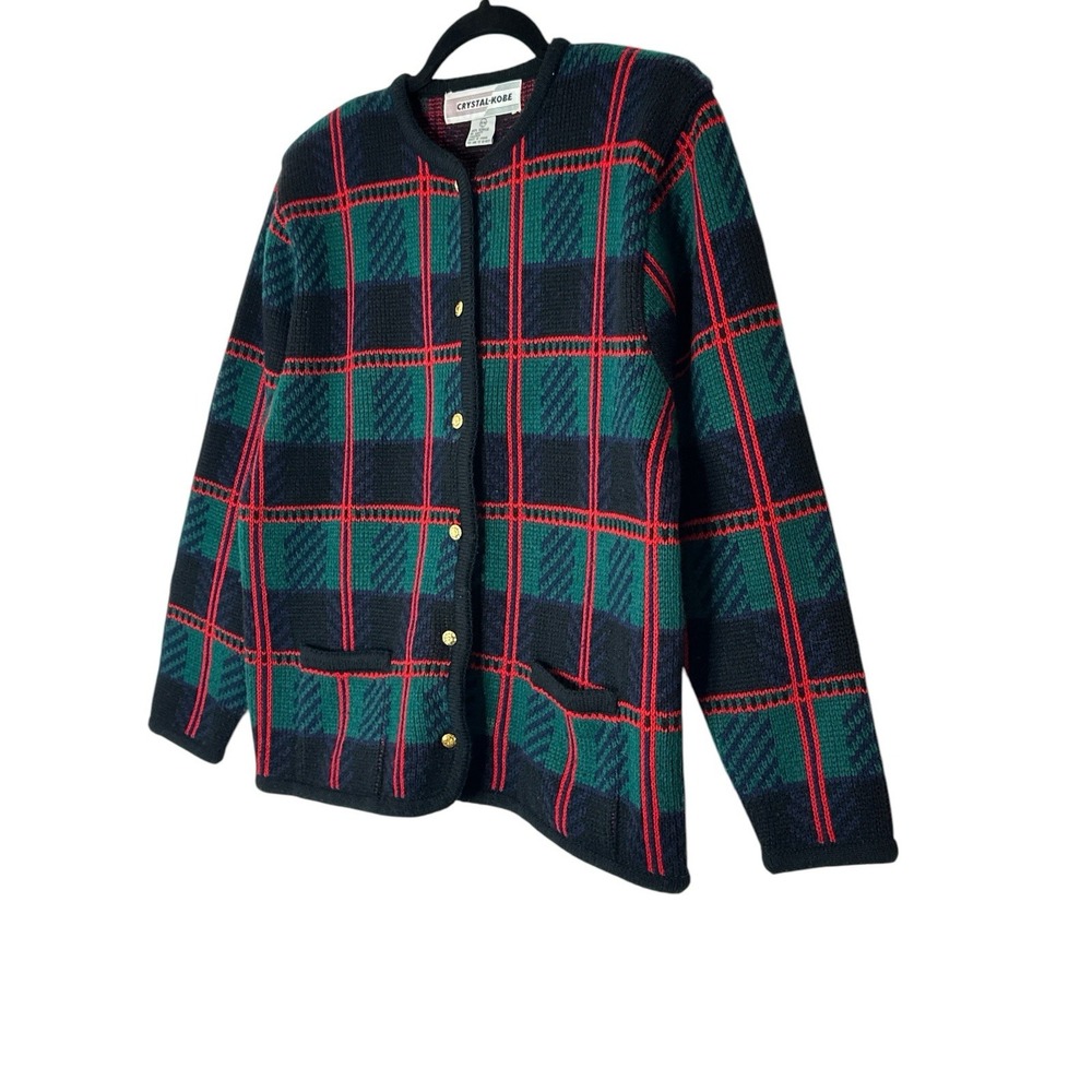 Crystal-Kobe Cardigan Sweater Women Medium Plaid Pockets Academia Career Y2K - Picture 6 of 7